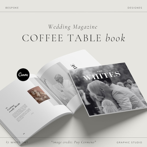 Wedding Coffee Table Photo Book Template Editable In Canva, Modern Editorial Magazine Album, Minimal Square Scrapbook, Anniversary Gift | 03