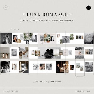 Elegant Carousel Instagram Post Templates For Wedding Photographers, Modern Canva Wedding Photography IG Social Media Content Creator