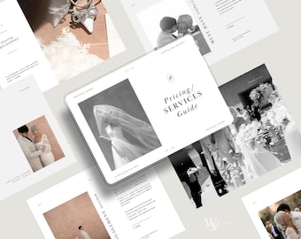 Modern Pricing Services Guide For Wedding Photography, Professional Pre-Written Content, 27 Pages, Completely Editable In Canva