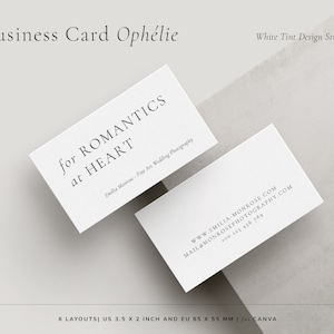 Modello di biglietto da visita moderno CANVA per fotografia di matrimonio Fine Art, layout di marketing eleganti per fotografi, design minimale della carta