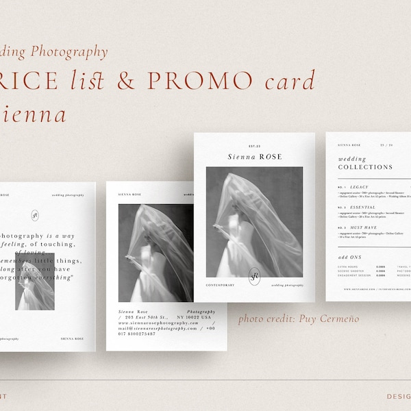 Lista de precios moderna para fotógrafos de bodas, plantilla Canva de precios de fotografía elegante, folleto de promoción imprimible para pequeñas empresas