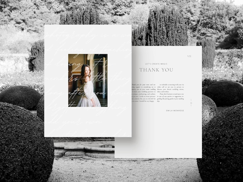 modern elegant wedding photography pricing services guide template for wedding photographers editable in Canva white tint design