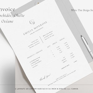 Entrepreneur Invoice Template, Small Business Invoice, Wedding Photographer Invoice letter for digital devices and print, CANVA Template