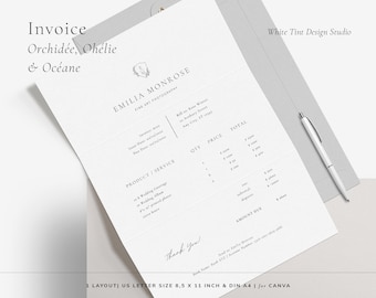 Plantilla de factura para emprendedores, factura para pequeñas empresas, carta de factura para fotógrafos de bodas para dispositivos digitales e impresión, plantilla CANVA