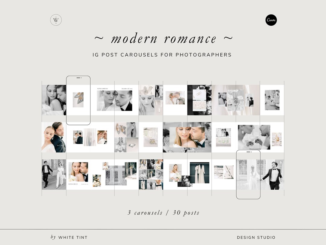Wedding Photography Instagram Carousel Template Modern Romance (canva