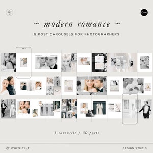 Modello carosello Instagram per fotografie di matrimonio: Modern Romance (Canva modificabile, diapositive 3x10)