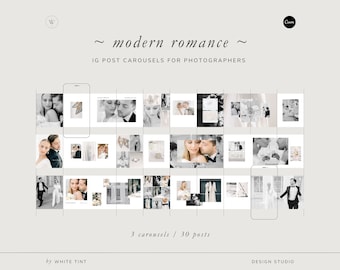 Wedding Photography Instagram Carousel Template: Modern Romance (Canva Editable, 3x10 Slides)