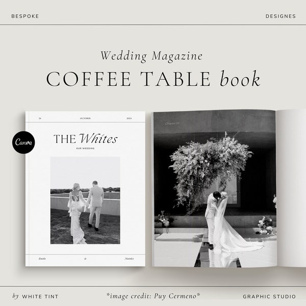 Wedding Coffee Table Photo Book Template Editable In Canva, Modern Editorial Magazine Album, Couples Story Scrapbook, Anniversary Gift | 02