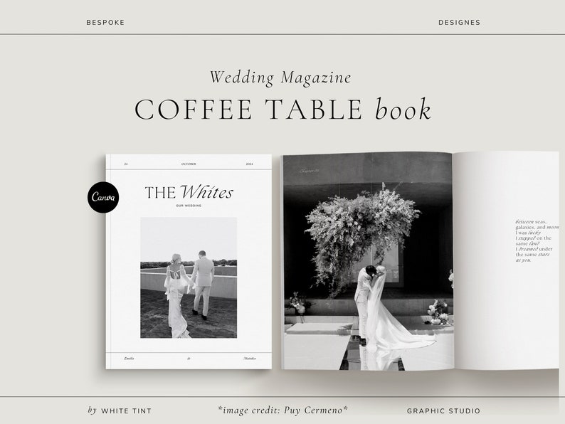 Custom Wedding Coffee Table Photo Book Template Editable In Canva, Modern Editorial Magazine Album, Couples Story Scrapbook, Anniversary Gift | 02