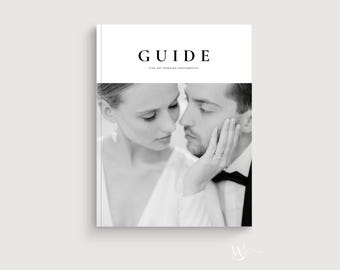 Modern Wedding Welcome Guide for Photographers, Elegant Client Photography Magazine Template, Editable in Canva