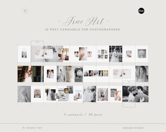 Wedding Photography Instagram Carousel Template: Romantic Fine Art Design (Canva Editable, 3x10 Slides)