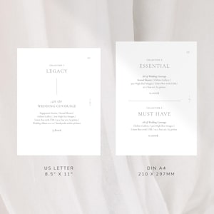 Puede incluir: Dos documentos de papel blanco con texto, uno con la etiqueta "Legacy" y el otro "Essential" y "Must Have". El documento "Legacy" es de tama&ntilde;o US Letter, 8,5 x 11 pulgadas. El otro es de tama&ntilde;o DIN A4, 210 x 297 mm. Ambos est&aacute;n sobre un fondo de tela blanca.