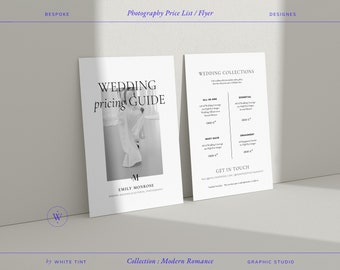 Photography Pricing List, Modern Service Price Sheet for Wedding Photographers, Printable Pricing Guide Canva Template, Minimal Promo Card