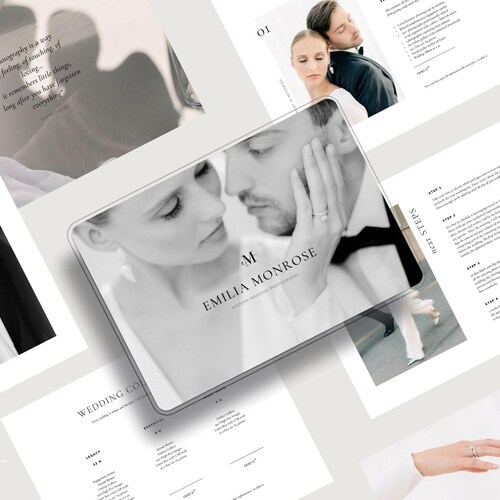 Guide de tarification de la photographie moderne avec copie pré-écrite pour Canva, liste de prix pour les photographes de mariage, modèle de service de tarification d'entreprise