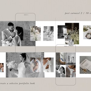 modern elegant minimal social media instagram carousel post templates editable in canva for wedding photographers