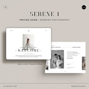Guía de precios para clientes de Pure Minimal Photography, plantilla moderna para servicios de fotografía de bodas, lista de precios para fotógrafos, editable en Canva