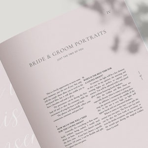 modern elegant canva wedding welcome client guide for wedding photographers by white tint design