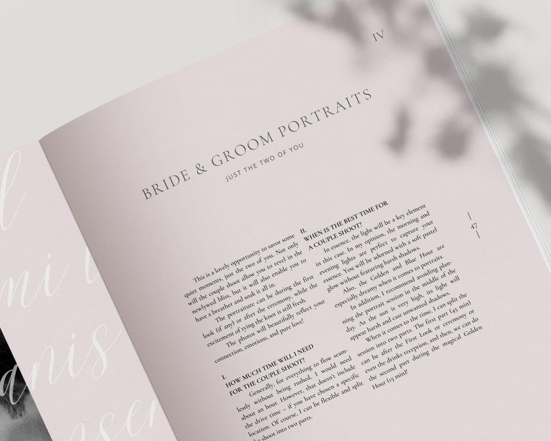 modern elegant canva wedding welcome client guide for wedding photographers by white tint design