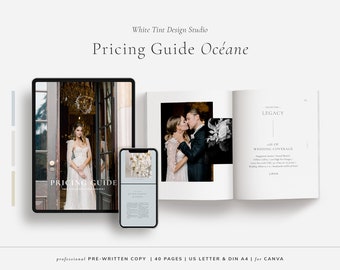 Elegant Pre-Written Canva Pricing Guide Magazine Template for Wedding Photographers, Modern Fine Art Wedding Photography Service Price List
