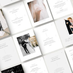 modern elegant wedding photography pricing services guide template for wedding photographers editable in Canva white tint design