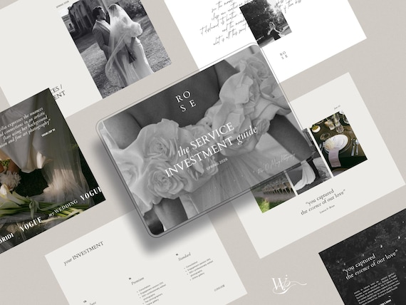 Elegant Wedding Photography Pricing Guide Services Template For Canva, 40 Editable Pages