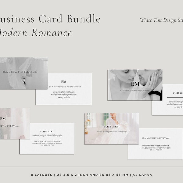 Modern Minimal Business Card Template for Wedding Photographers, Fully editable Wedding Photography Business Card Set for CANVA