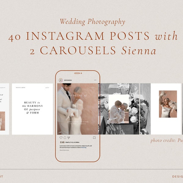 Modern CANVA Instagram Post Carousel For Wedding Photographers, Elegant IG Wedding Templates, Classic Photography Social Media Promo