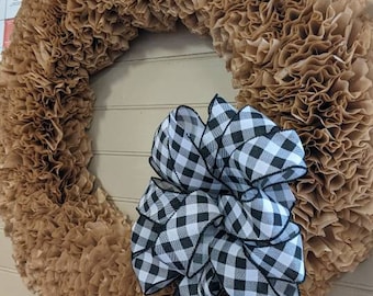 Brown and Buffalo Plaid Coffee Filter Wreath