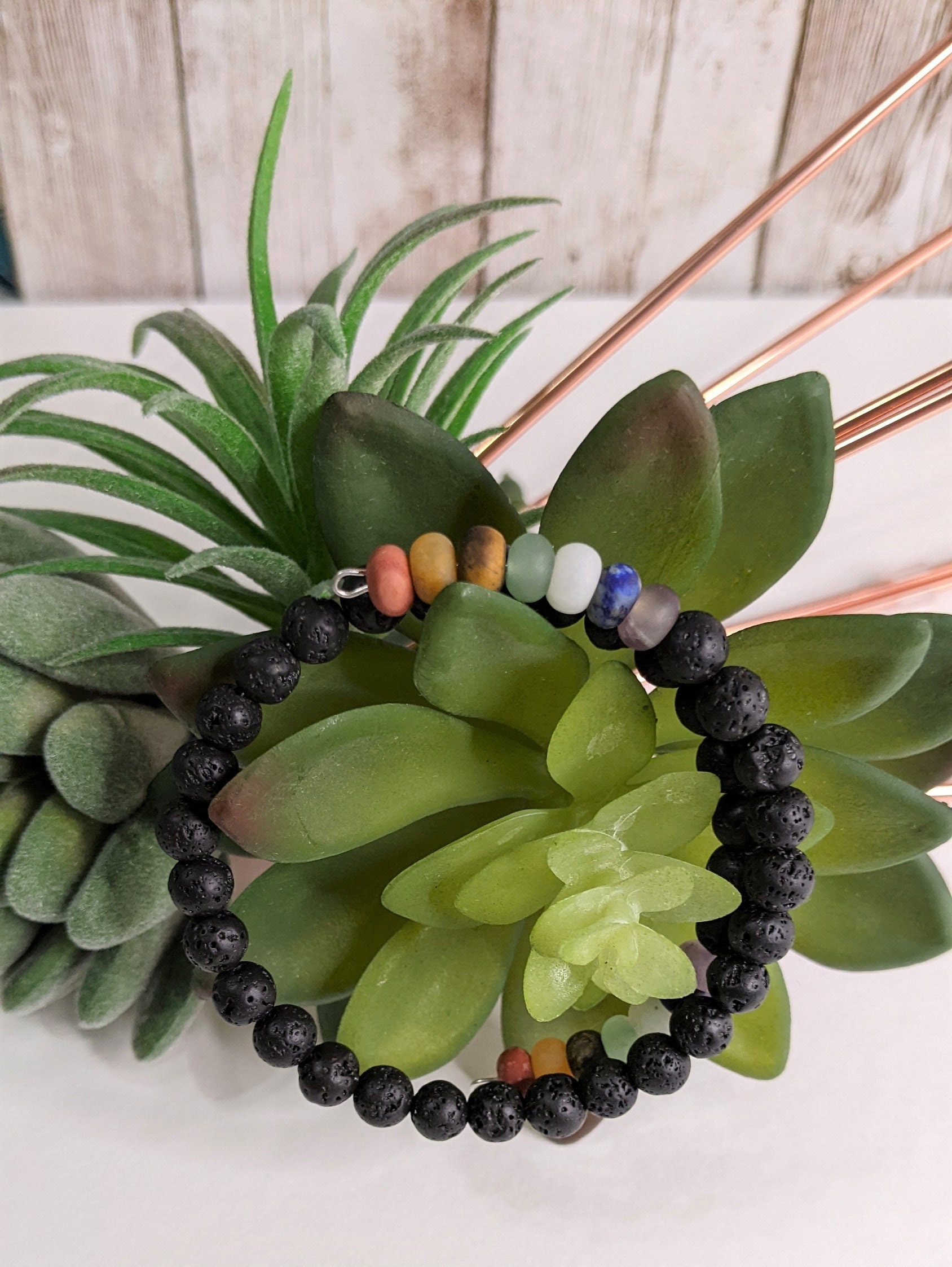 Chakra Bracelet with Lava Beads-Adjustable