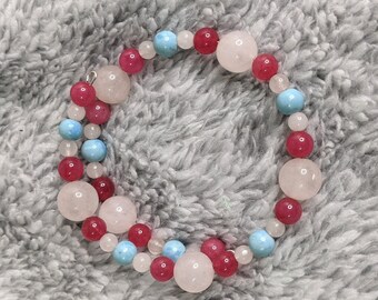 Adjustable Beaded Bracelet-Pinks and Teal