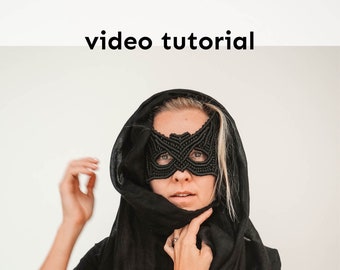 Macrame pattern for a Halloween bat mask, macrame PDF tutorial bat mask, macrame tutorial video