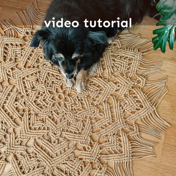 Macrame pattern for a mandala rug, macrame PDF tutorial circular rug, macrame tutorial video round carpet