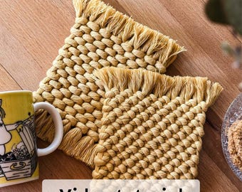 Boho Macrame Coaster Pattern: Beginner DIY Home Decor Tutorial (PDF with text & video)