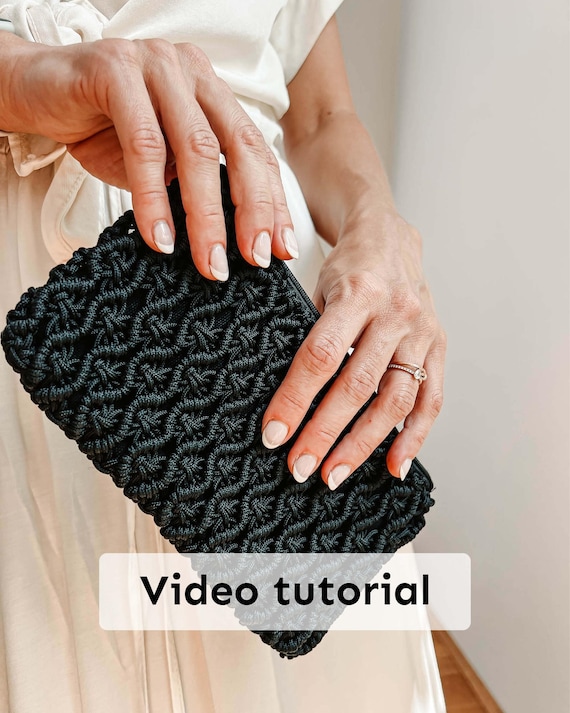 Macrame bag pattern 2-in-1, macrame PDF tutorial for a belt bag or a clutch, 2-in-1 macrame tutorial videos