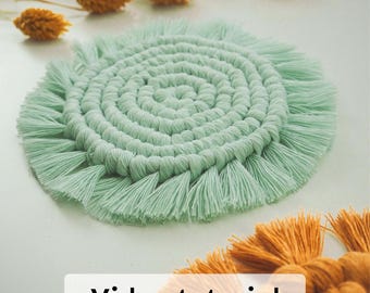 Macrame Coaster Video Tutorial, Round Boho Pattern (PDF Pattern with video and text)