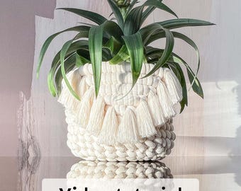 Macrame Basket Pattern, Fringe DIY Video Tutorial (PDF Pattern)