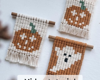 Halloween Pixel Macrame Pattern Wall Hanging and Coaster | Ghost and Pumpkin, Video Tutorial