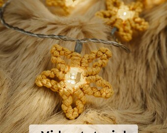 Macrame Star Lights Garland Pattern: DIY Christmas Macrame Decor tutorial (PDF with text & video)