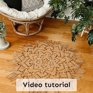 Macrame tutorial for a mandala rug, macrame PDF pattern circular rug, macrame video tutorial round circular carpet