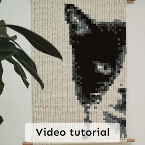 Pixel Animals Macrame Wall Hanging Pattern, Cat, Dog, Owl (Video Tutorial)