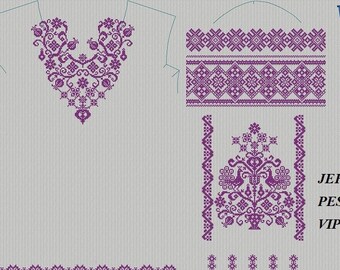 Folk embroidery, set of monochrome embroidery designs, Ukrainian embroidery, vyshyvanka pattern, Slavic, Slavic cross stitch