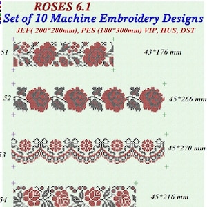ROSES 6| Cross Stitch Border with roses. Folk Cross Stitch Borders. Set of 10 borders,Embroidery Ukrainian cross stitch pattern, vyshyvanka