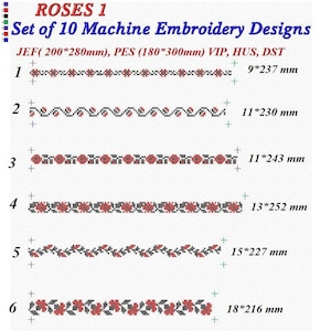 ROSES 1 |Cross Stitch Border with roses. Folk Cross Stitch Borders. Set of 10 borders,Embroidery Ukrainian cross stitch pattern, vyshyvanka
