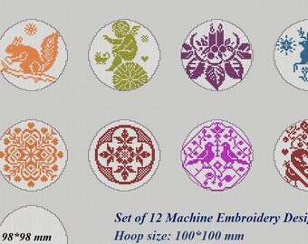 Christmas Slavic embroidery designs, 100*100 cm, SET 12 monochrome cross stitch embroidery designs , Folk embroidery