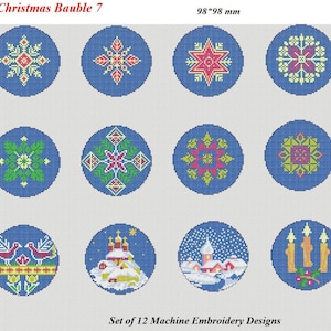 Christmas Bauble cross stitch embroidery pattern, Slavic New Year Embroidery Design to create unique Christmas Baubles 98mm | Set 7
