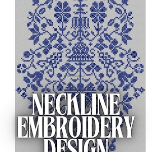 Neckline embroidery design, top embroidery design, folk embroidery design
