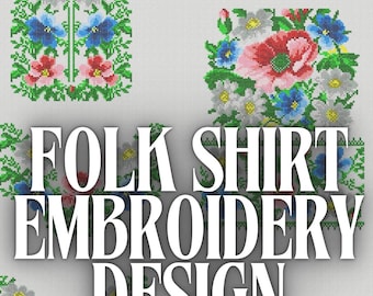 Folk shirt embroidery design for hand stitching, embroidery design to create Slavic/Folk shirt, blouse or dress