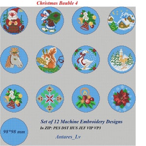 Christmas machine embroidery design, SET 12 monochrome winter embroidery, Slavic cross stitch , Christmas Bauble embroidery pattern