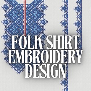Embroidery design for hand-stitching, Folk embroidery design to create shirt for boy or man, Slavic embroidery design