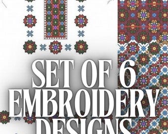 6 folk embroidery designs for vyshyvanka blouse or slavic shirt, cross stitch machine embroidery designs, Ukrainian embroidery